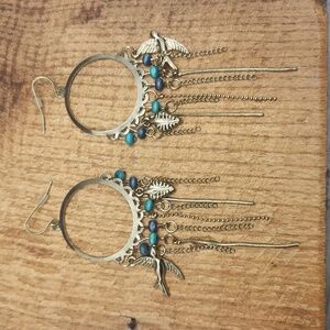 Cute Boho‎ Hoop Earrings Blue Beads Bird